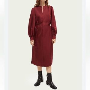 Scotch & Soda Waist Tie Midi Dress in Red